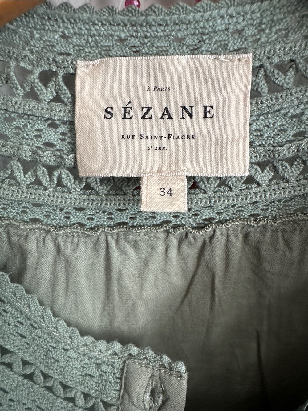 Sezane Embroidered Jane Blouse in Verdigris 34 USA 2 - Picture 8 of 10
